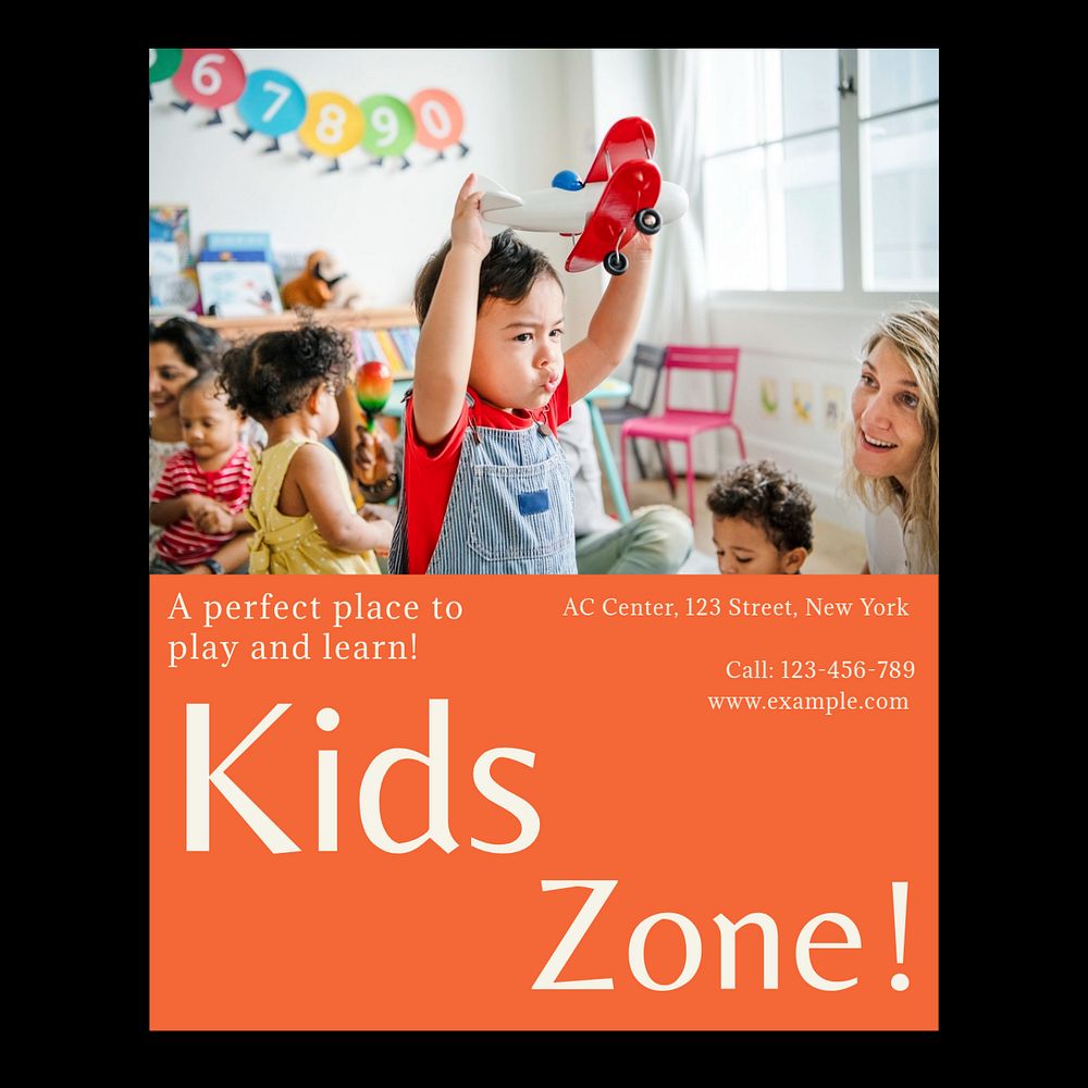 Kids zone Instagram post template, editable text