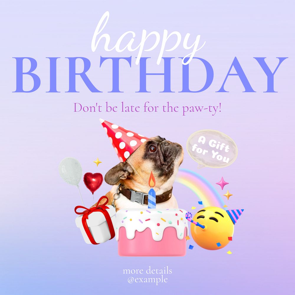 Happy birthday Instagram post template, editable text