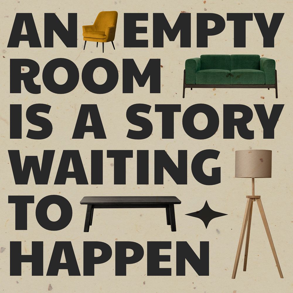 An empty room Instagram post template, editable text