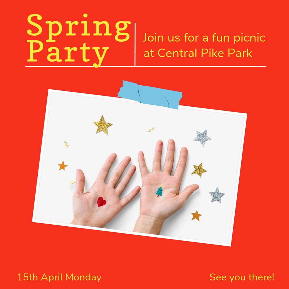 Spring party Instagram post template, editable design