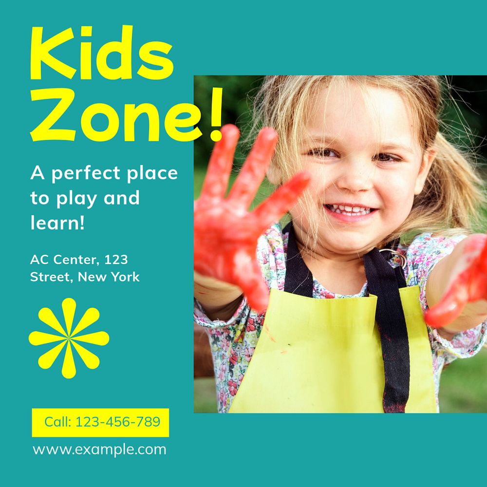 Kids zone Instagram post template, editable text