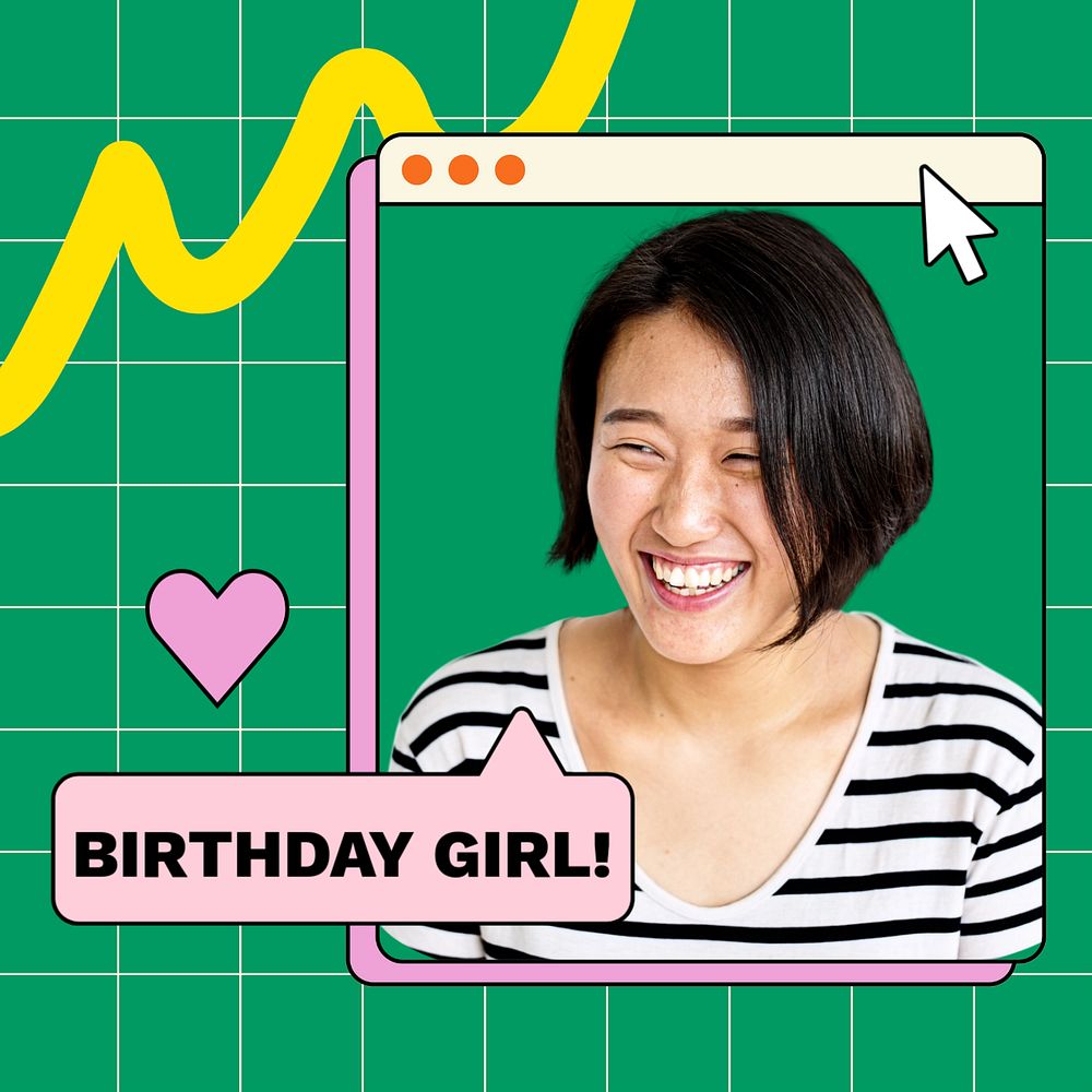 Birthday girl Instagram post template, editable text