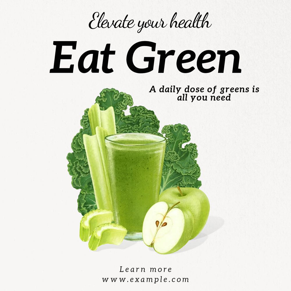 Eat green Instagram post template, editable text