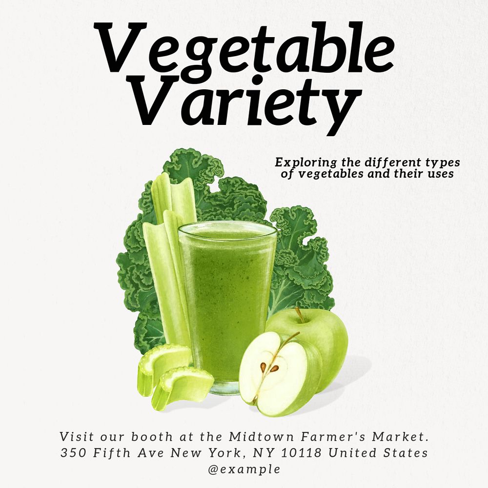 Vegetable variety Instagram post template, editable text