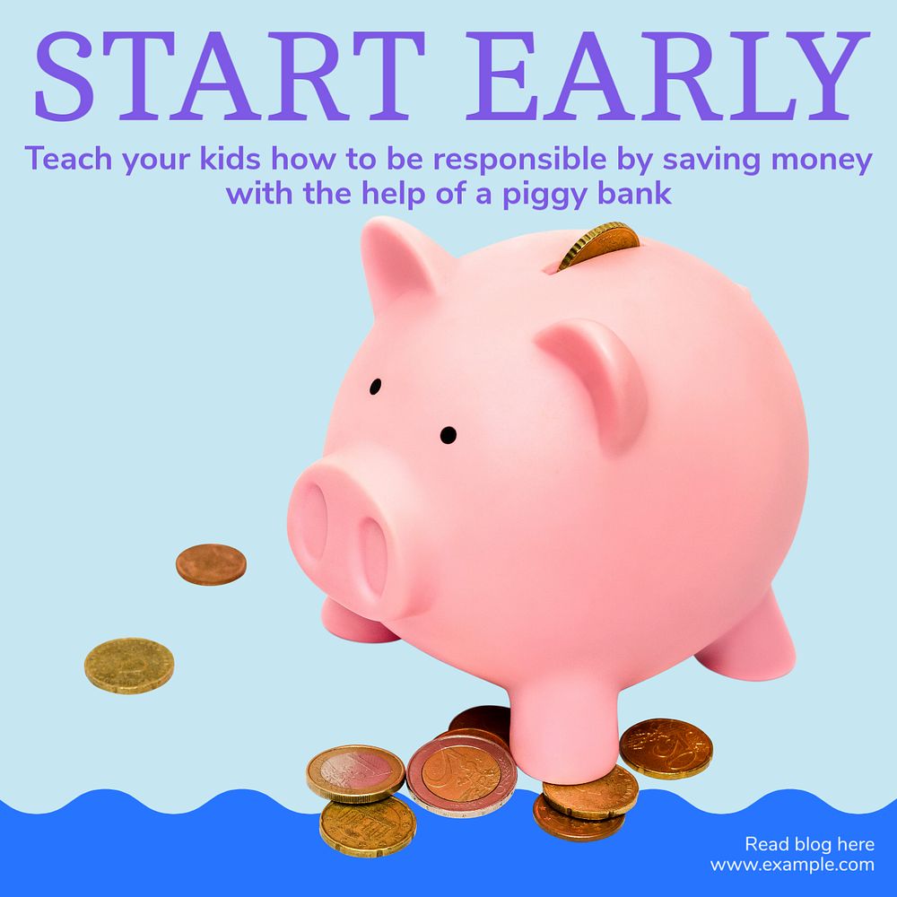 Saving money early Instagram post template, editable text