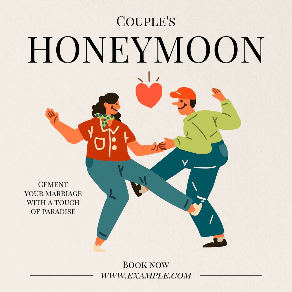 Couple's honeymoon Instagram post template, editable text