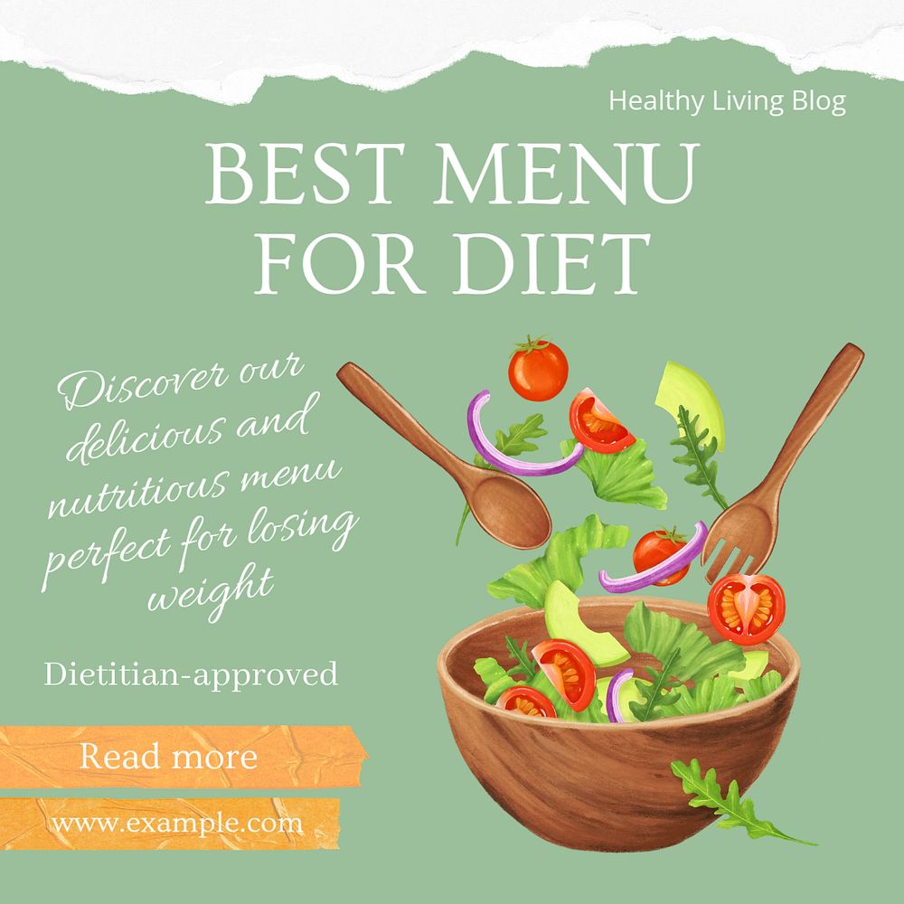 Diet menu Instagram post template, editable text