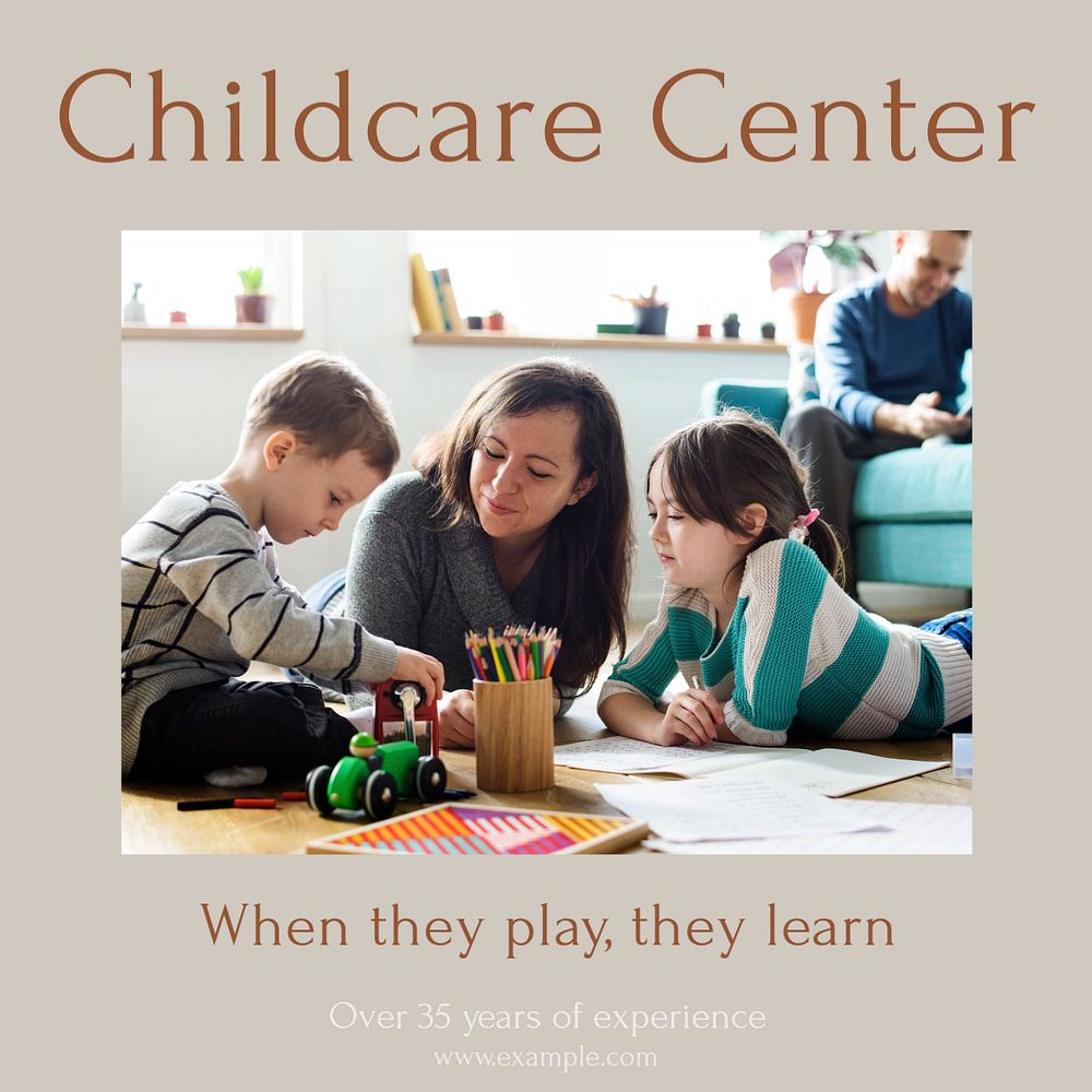 Childcare center Instagram post template, editable text