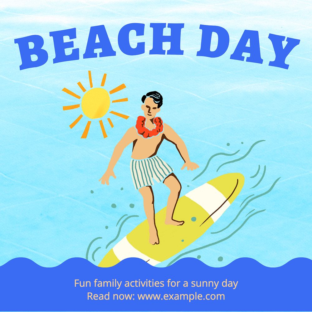 Beach day Instagram post template, editable text