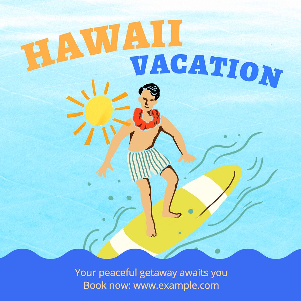 Hawaii vacation Instagram post template, editable text