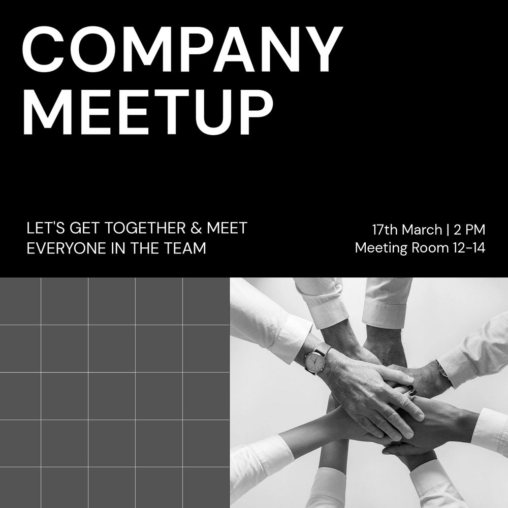 Company meetup Instagram post template, editable text