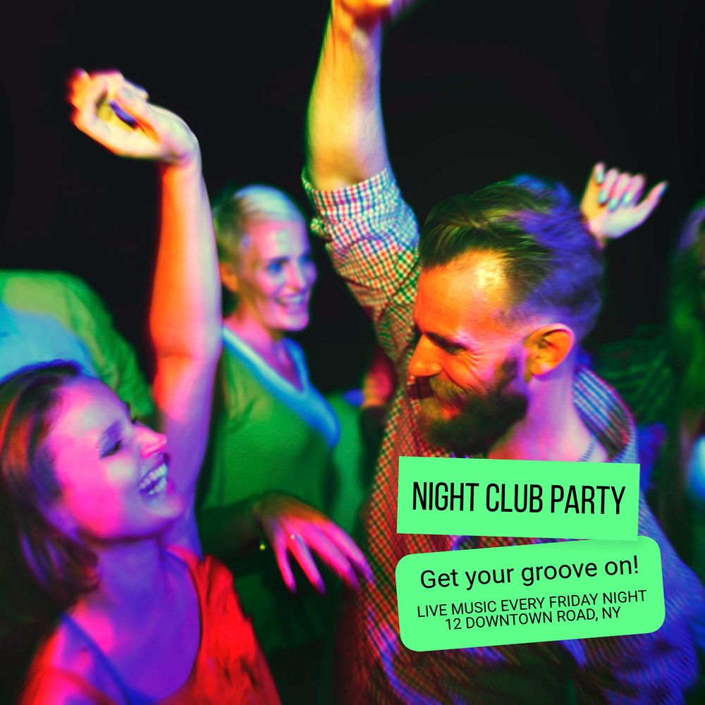 Night club party Instagram post template, editable text