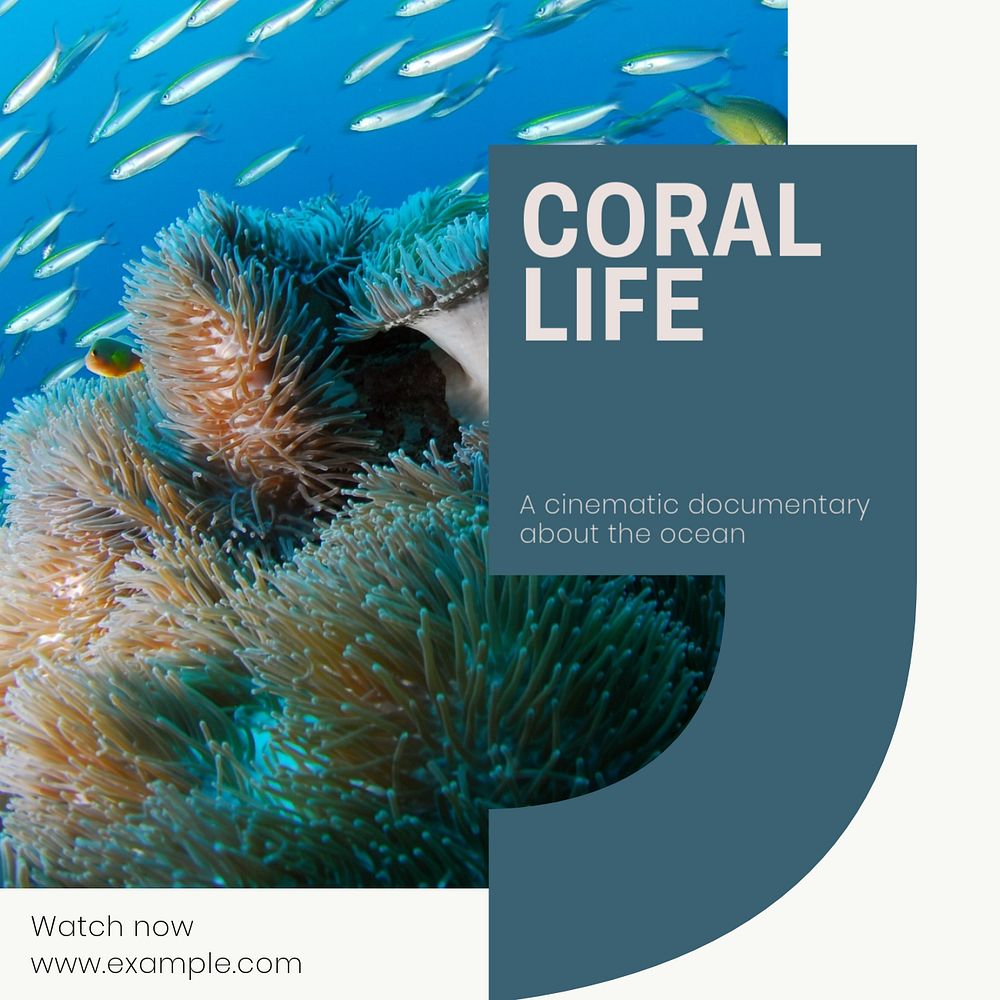 Coral life Instagram post template, editable text