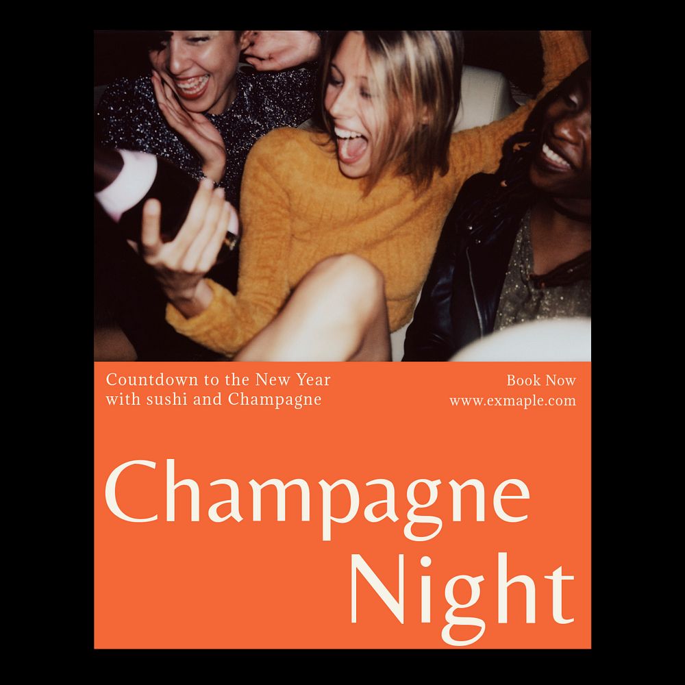 Champagne night Instagram post template, editable text