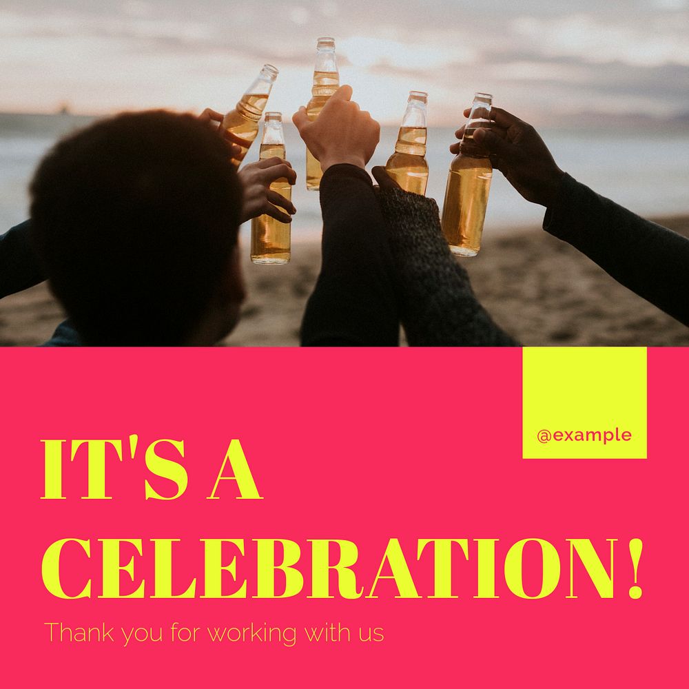 It's a celebration Instagram post template, editable text