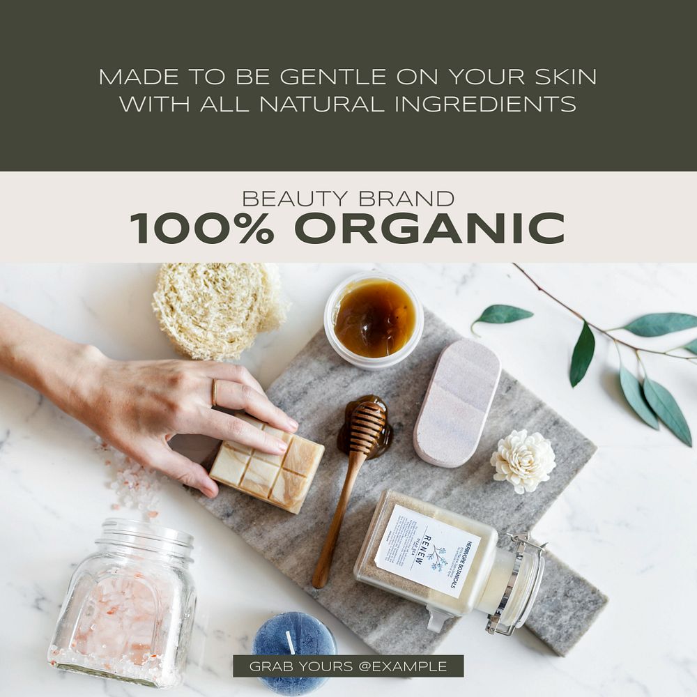 Organic beauty product Instagram post template, editable text