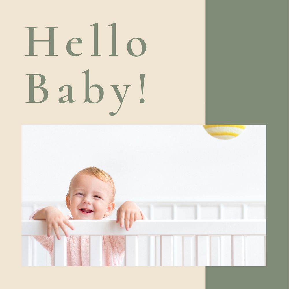 Hello baby Instagram post template, editable text