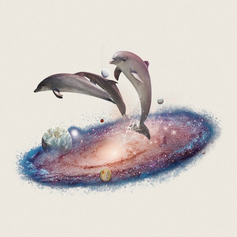 Swimming dolphins, galaxy aesthetic editable remix