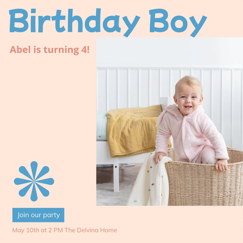 Birthday boy Instagram post template, editable text