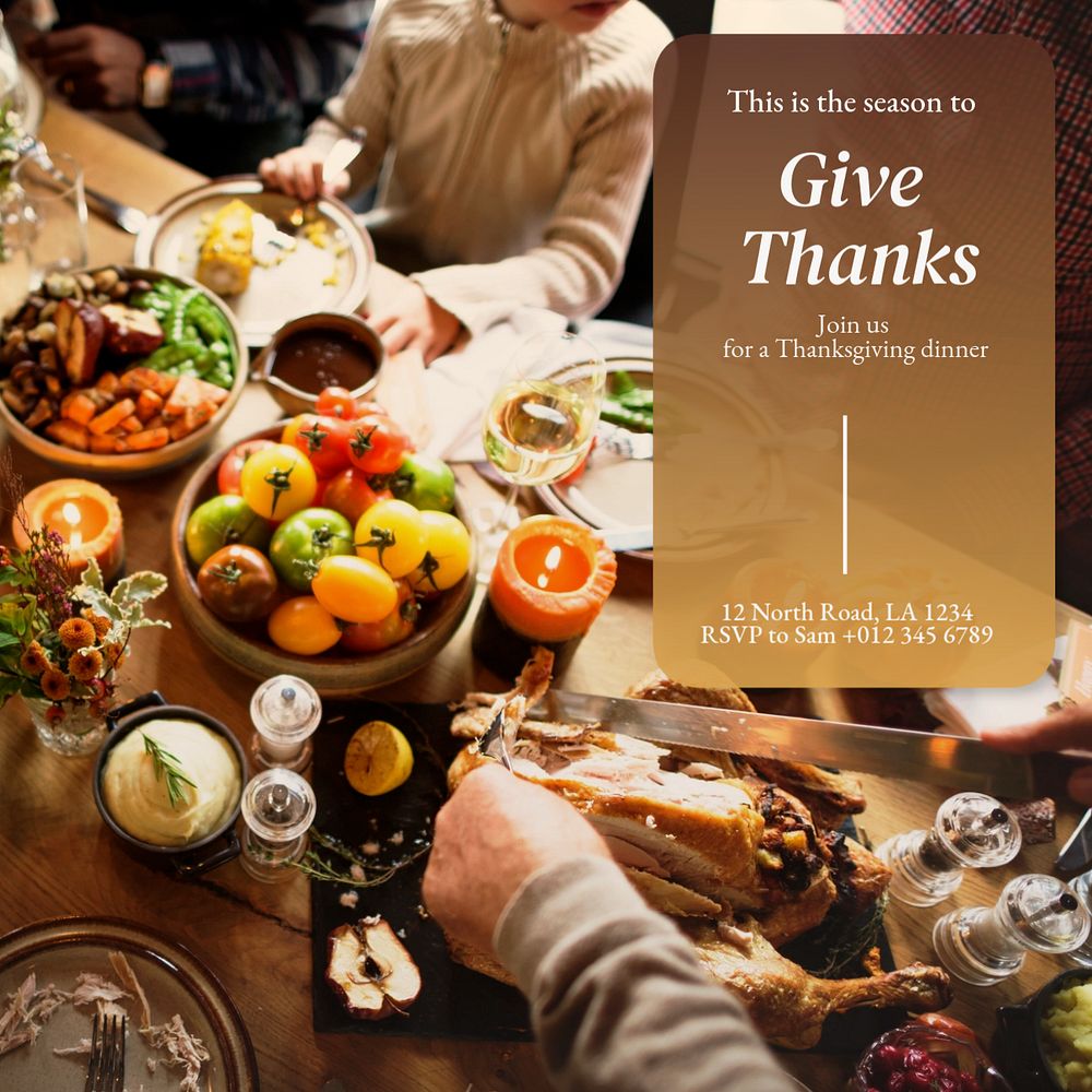 Thanksgiving dinner Instagram post template, editable text