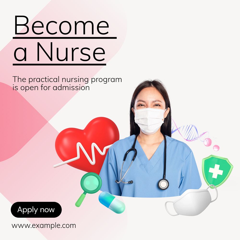 Nursing program Instagram post template, editable text