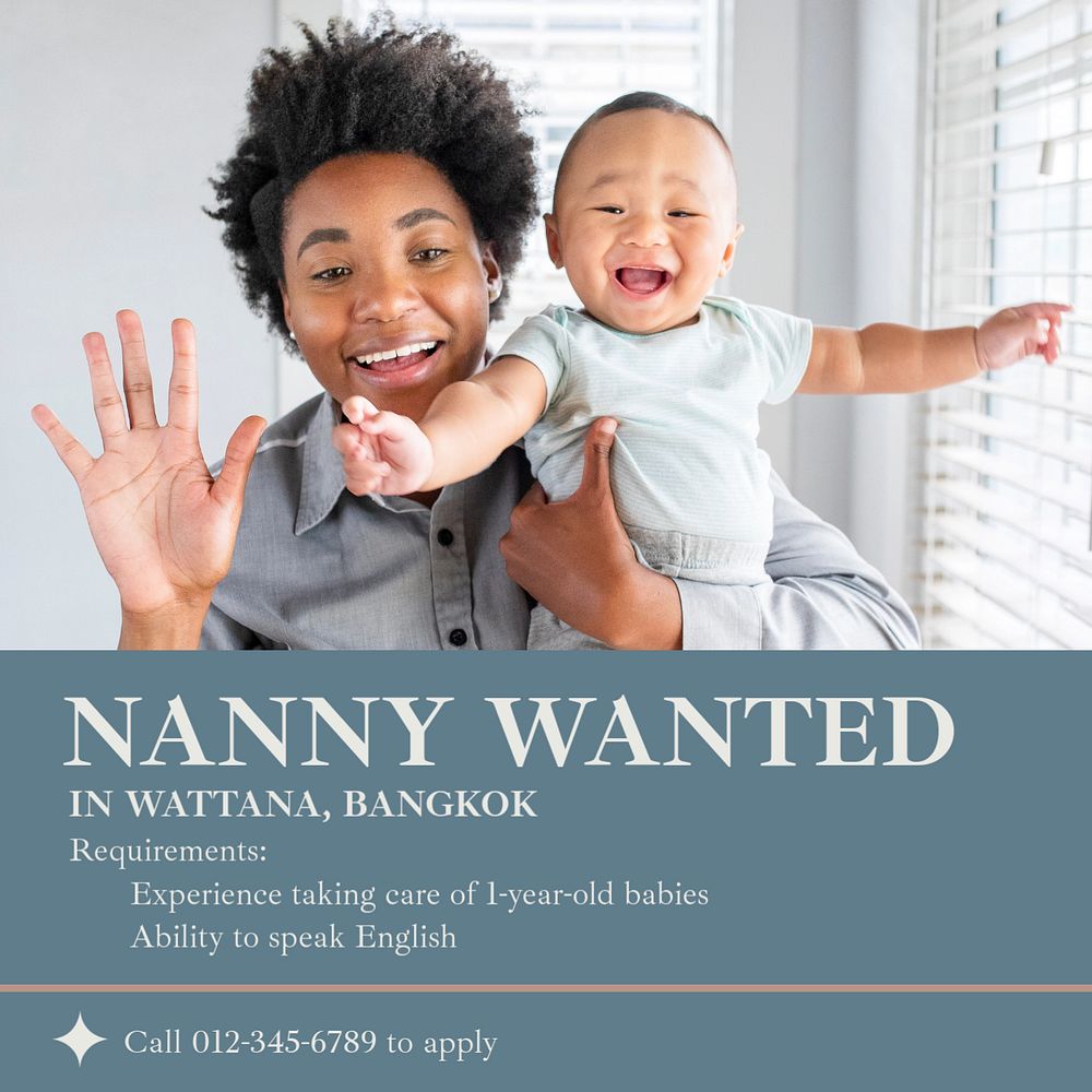 Nanny wanted Instagram post template, editable text