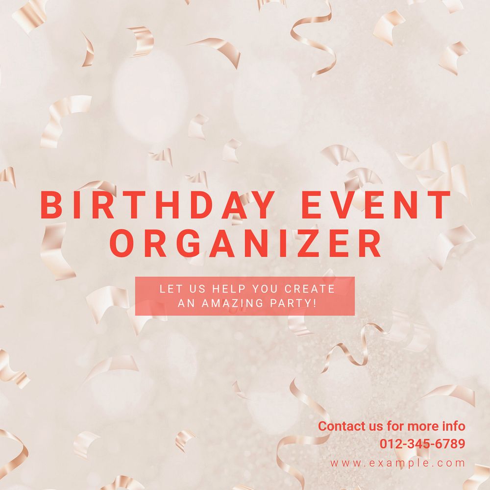 Birthday organizer Instagram post template, editable text