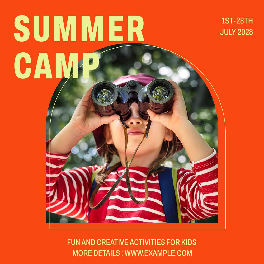 Summer camp Instagram post template, editable text