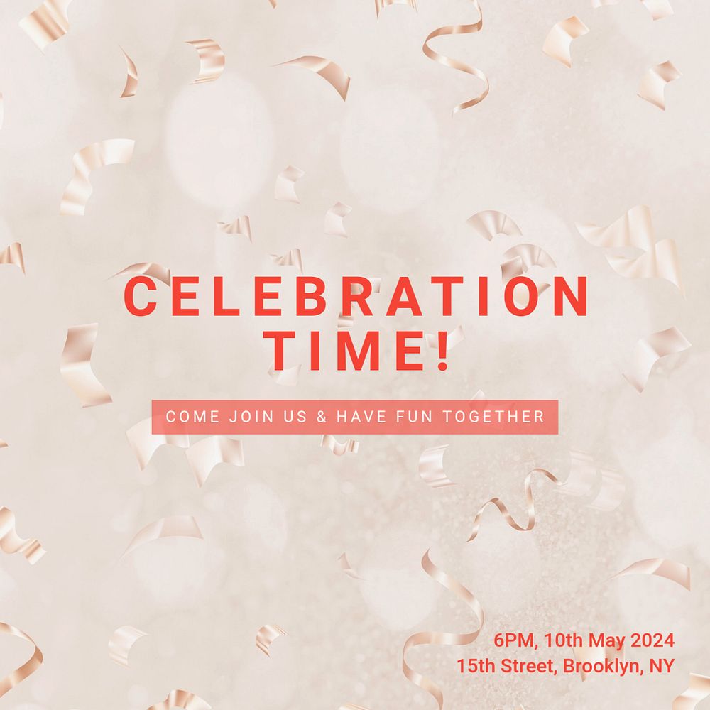 Celebration time Instagram post template, editable text