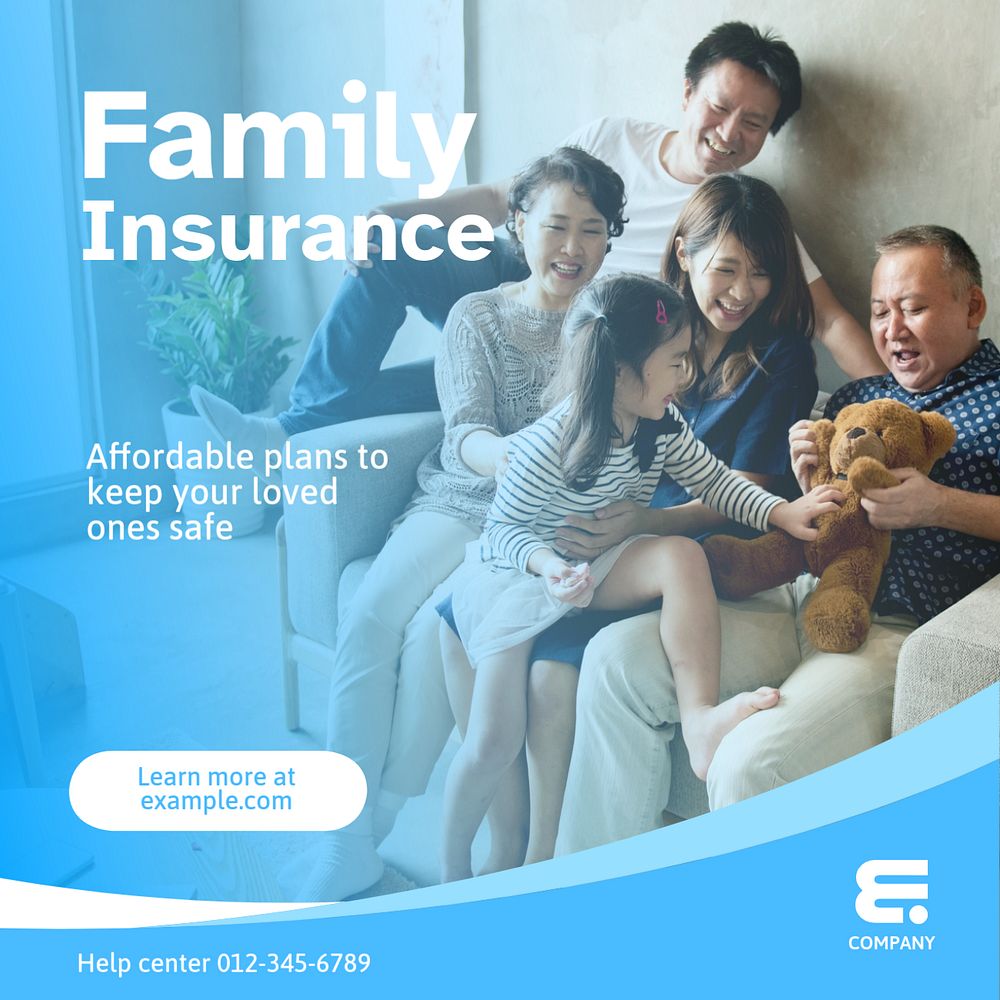 Family insurance Instagram post template, editable text