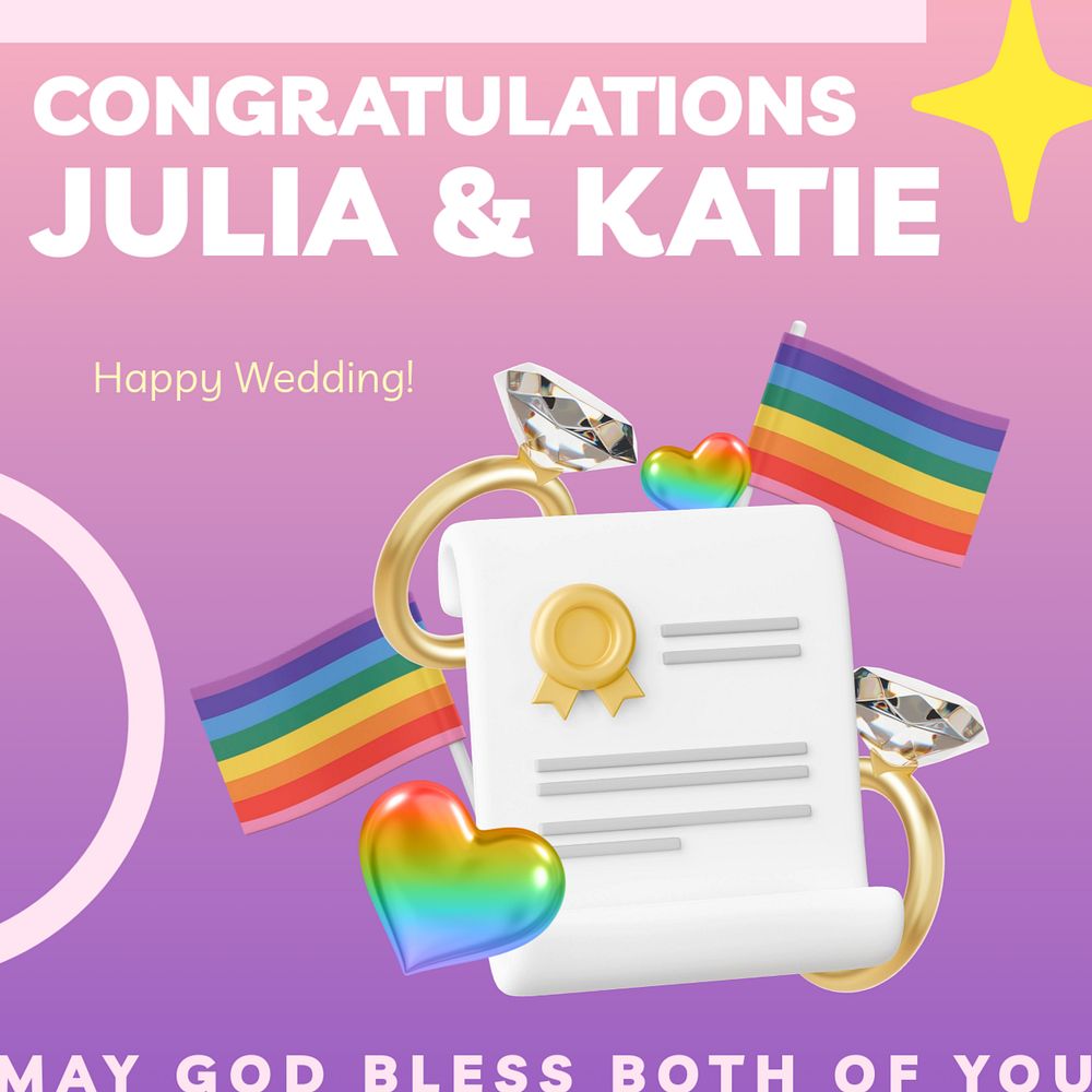 Congratulations wedding Instagram post template, editable text