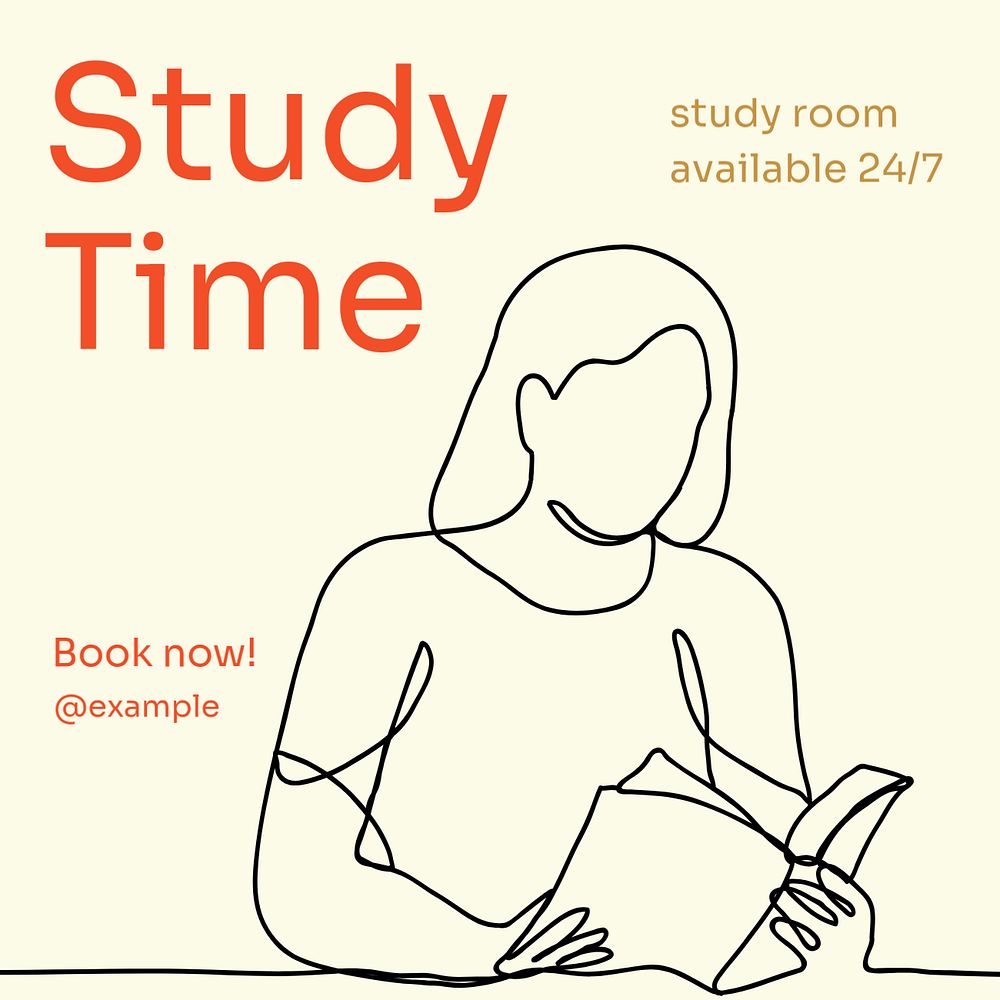 Study room Instagram post template, editable text