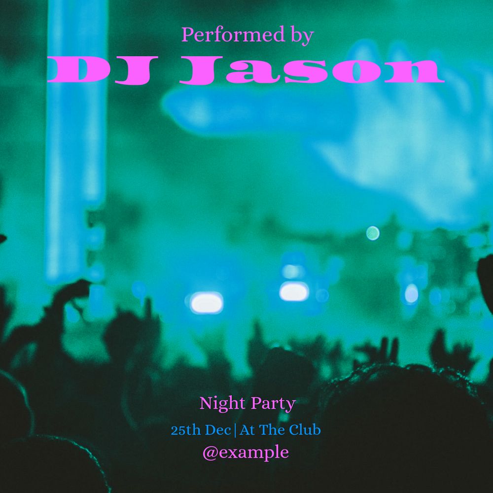 Dj night party Instagram post template, editable text