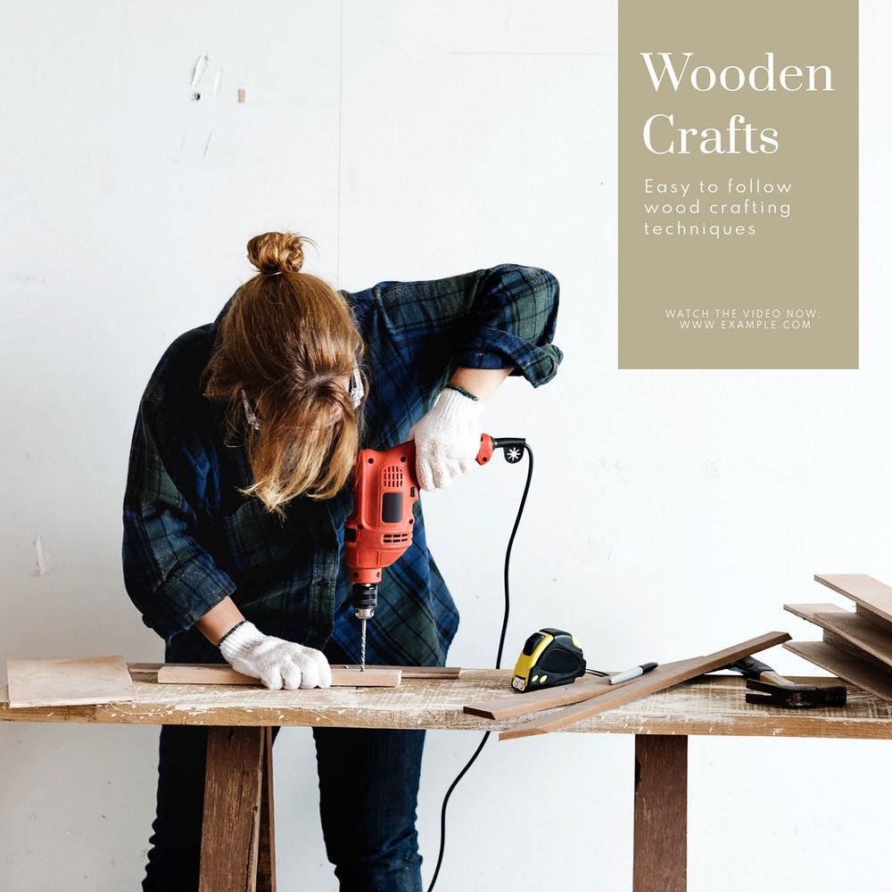 Wooden crafts Instagram post template, editable text