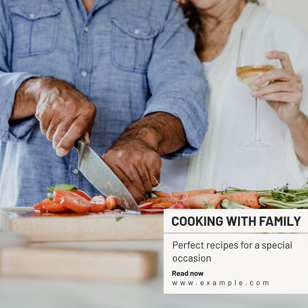 Family cooking recipes Instagram post template, editable text