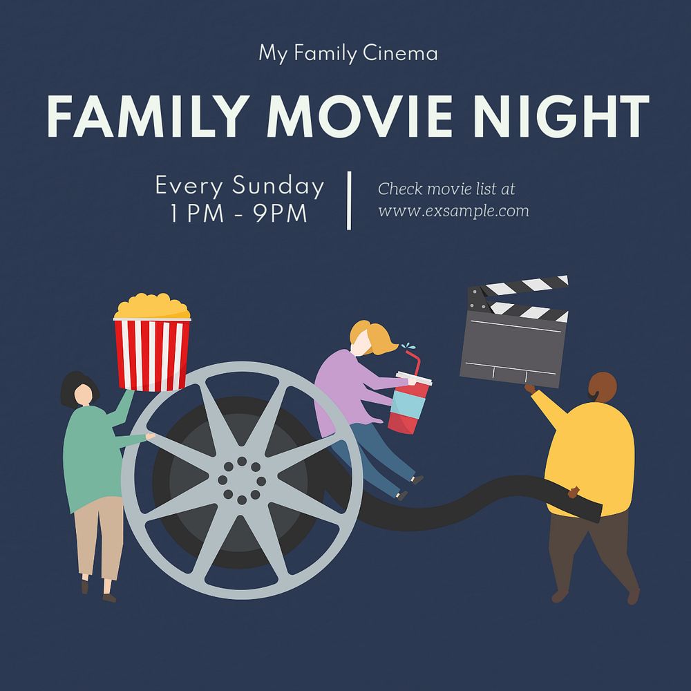 Family movie night Instagram post template, editable text