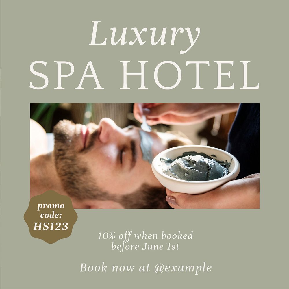 Luxury spa hotel Instagram post template, editable text