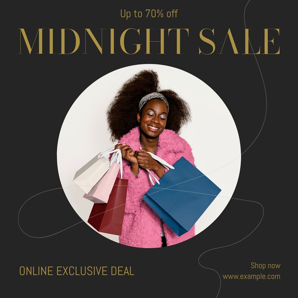 Midnight sale Instagram post template, editable text