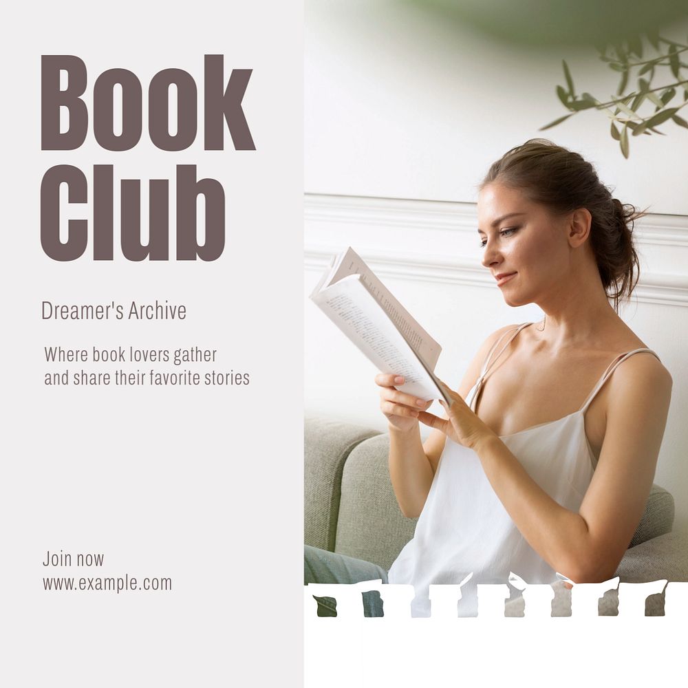 Book club Instagram post template, editable text