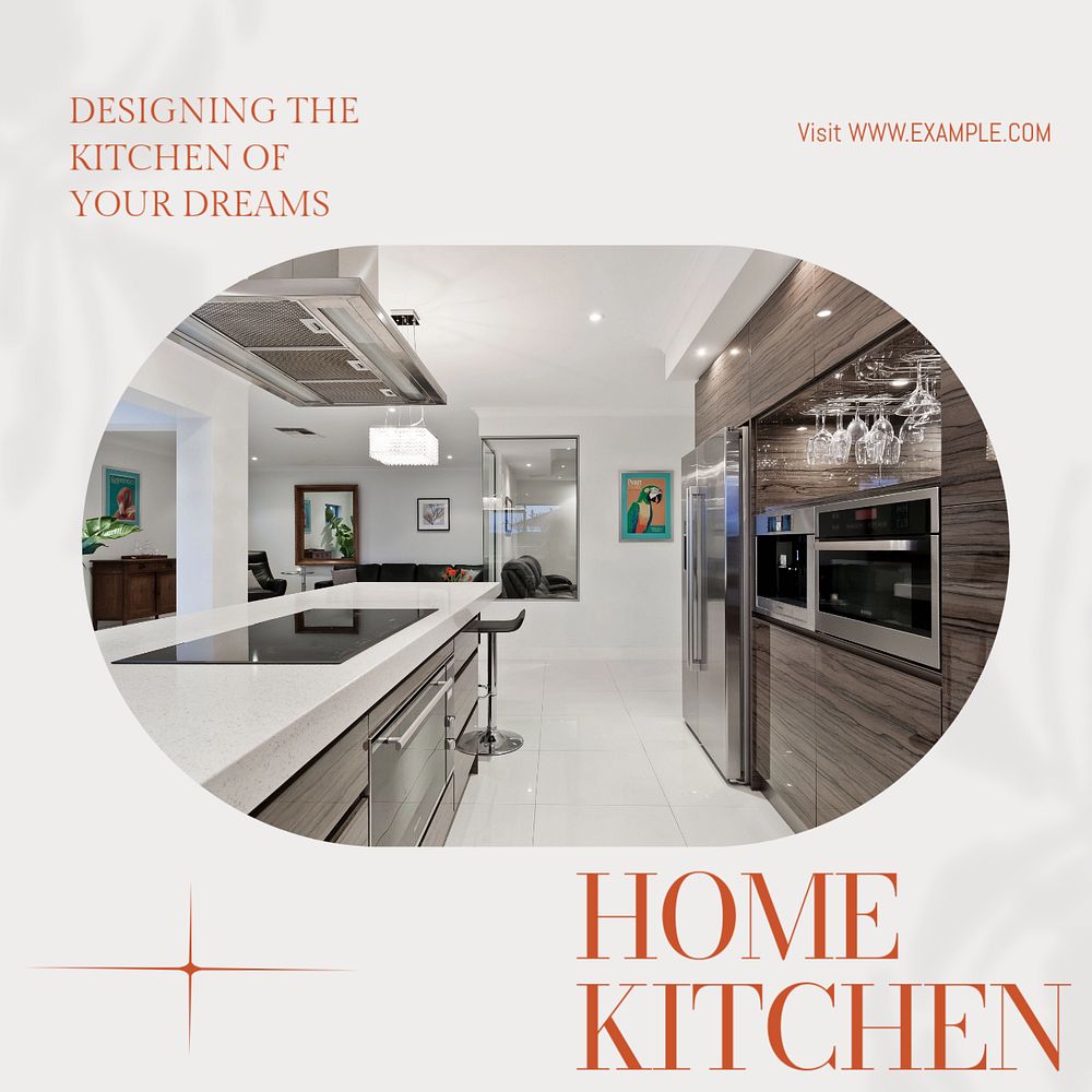 Home kitchen design Instagram post template, editable text