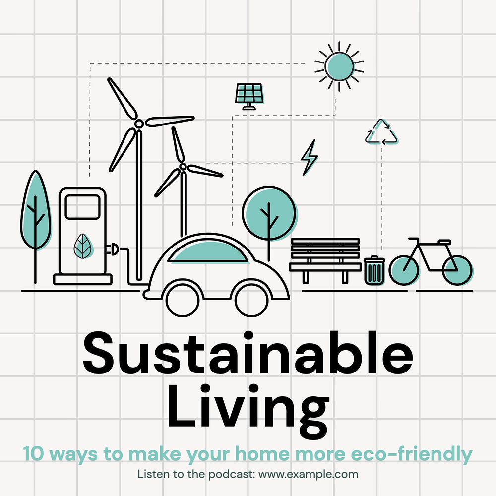 Sustainable living Instagram post template, editable text