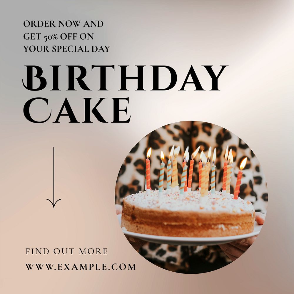 Birthday cake Instagram post template, editable text