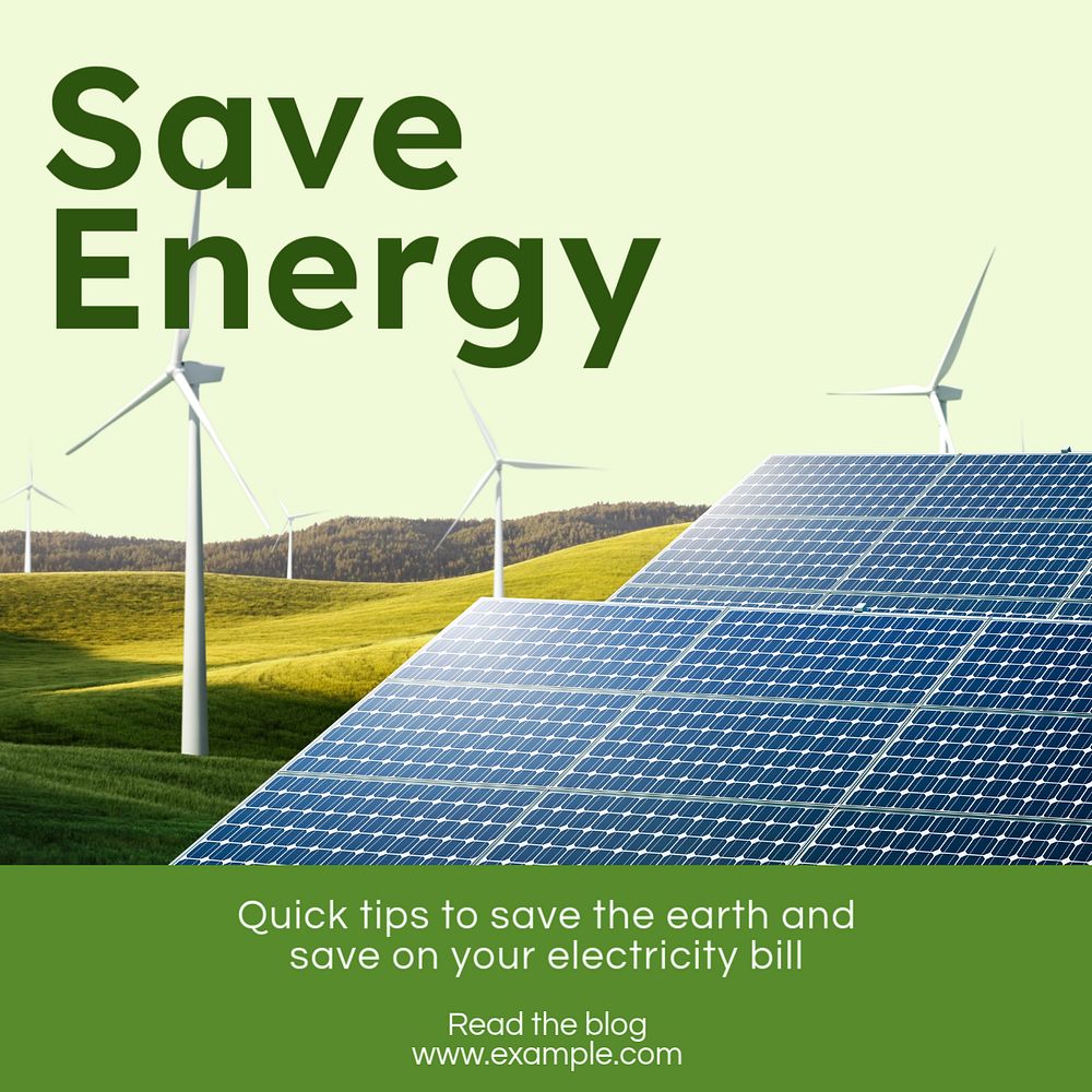 Save energy Instagram post template, editable text