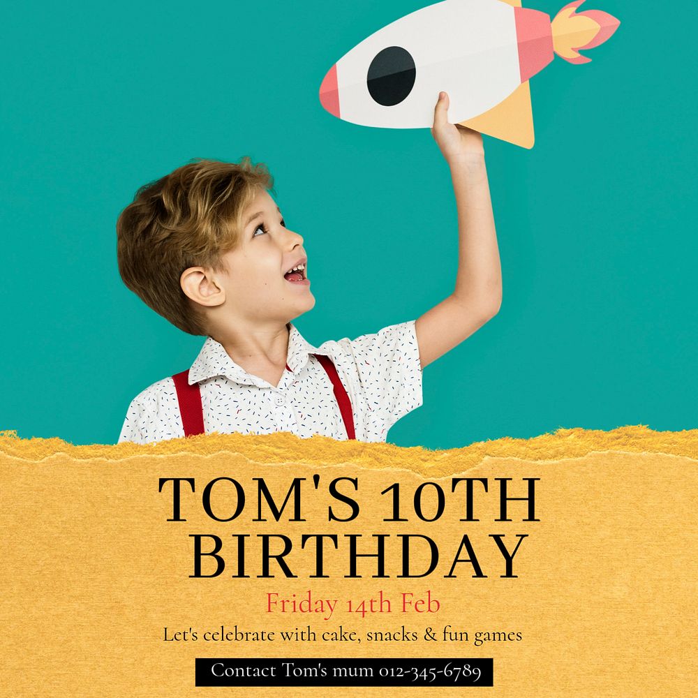 Kids birthday Instagram post template, editable text