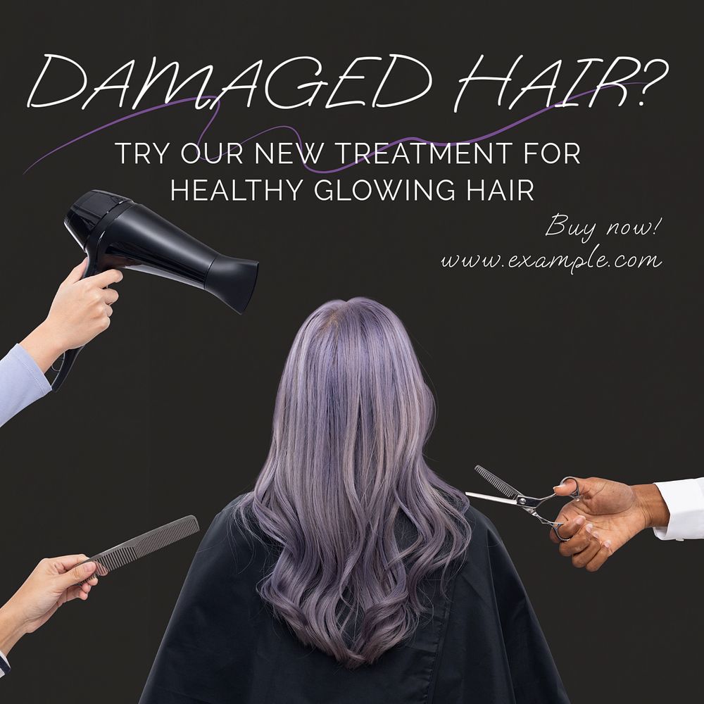 Damaged hair Instagram post template, editable text