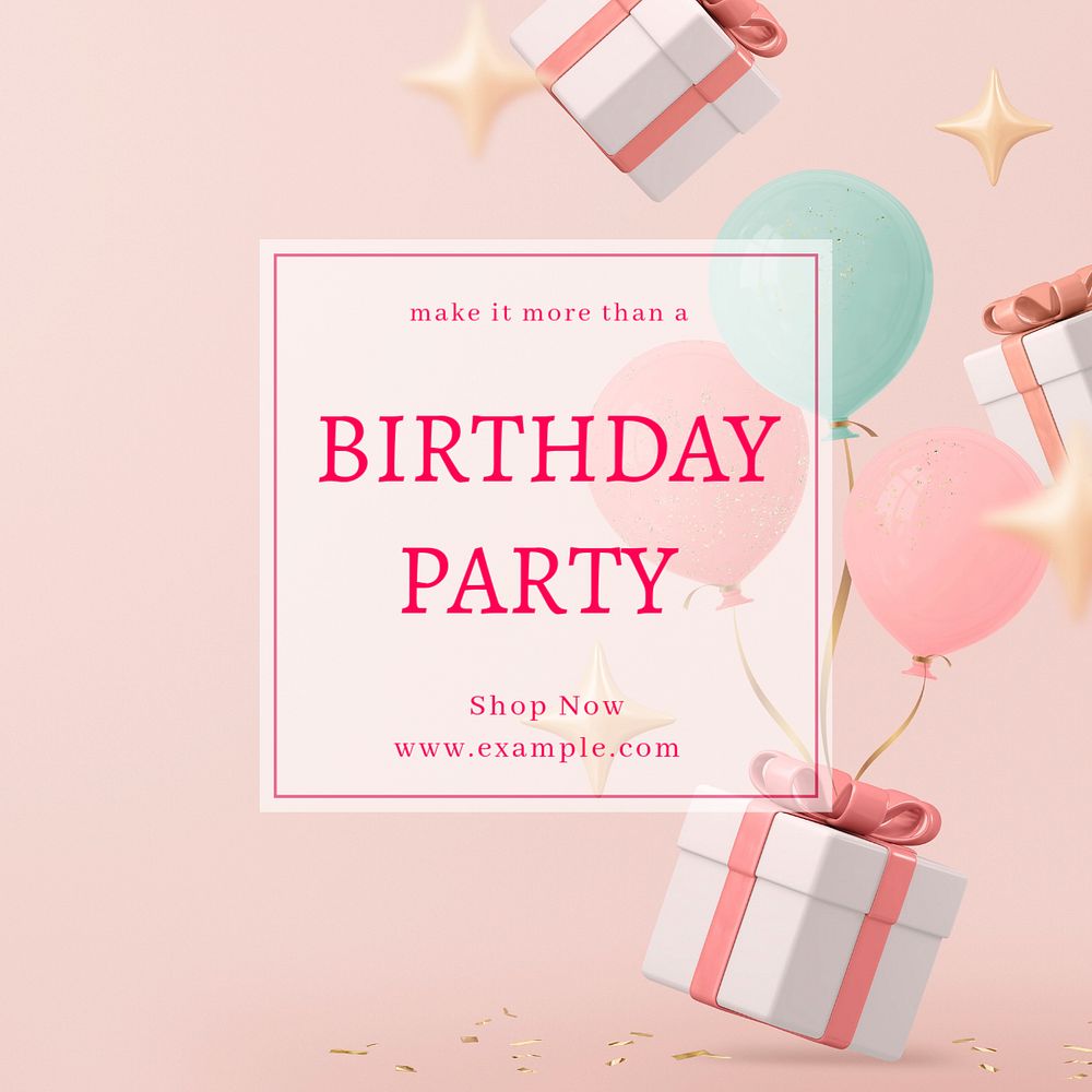 Birthday party Instagram post template, editable text