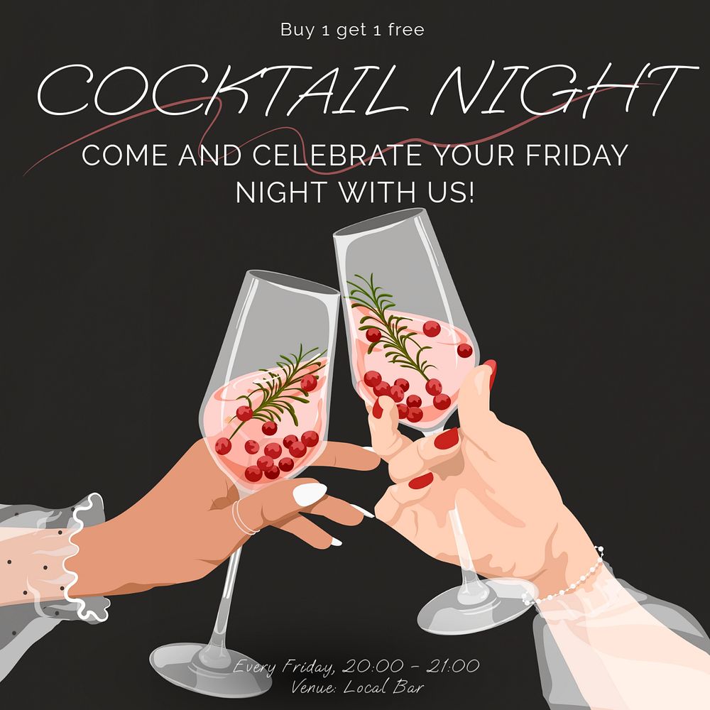 Cocktail hour Instagram post template, editable text