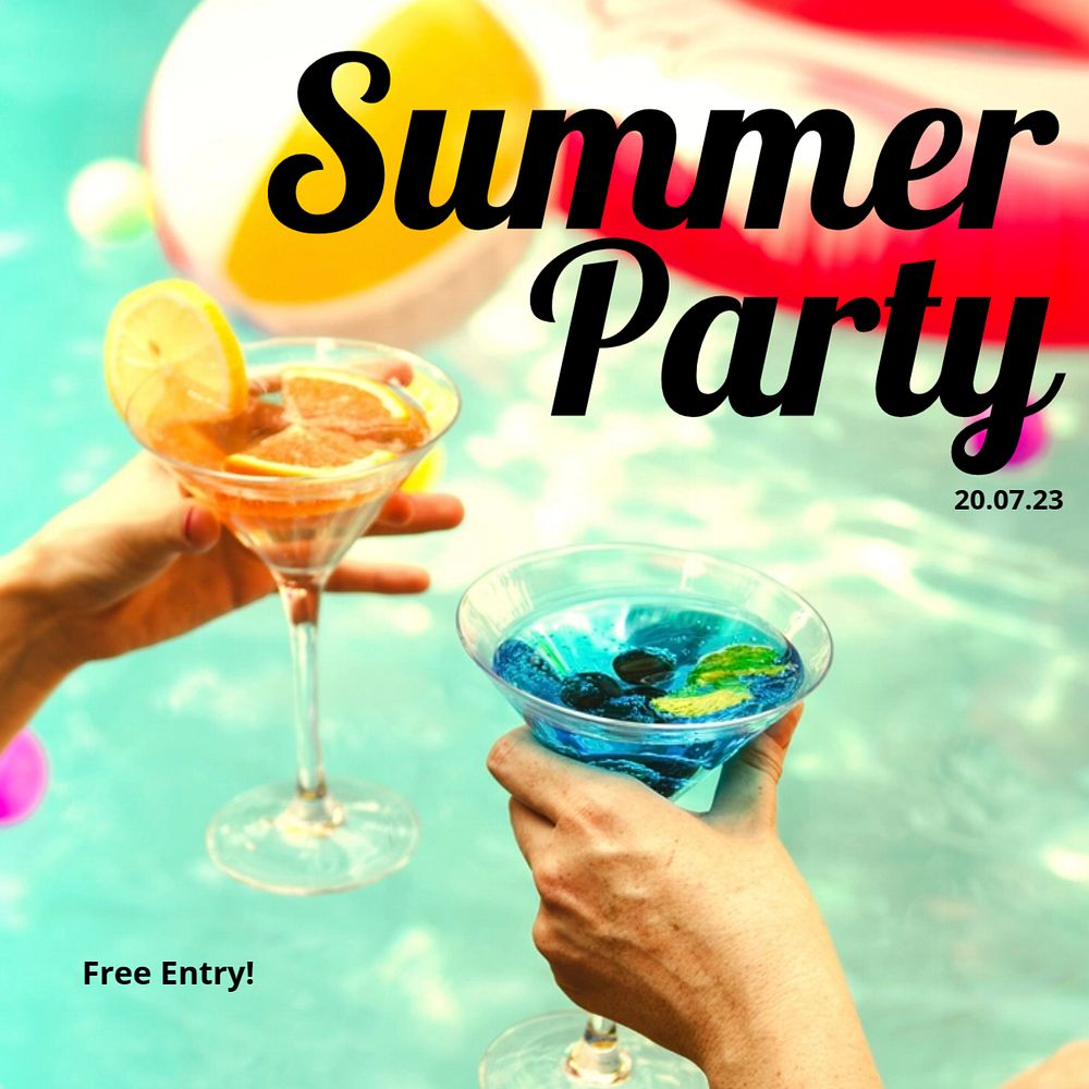 Summer party Instagram post template, editable text