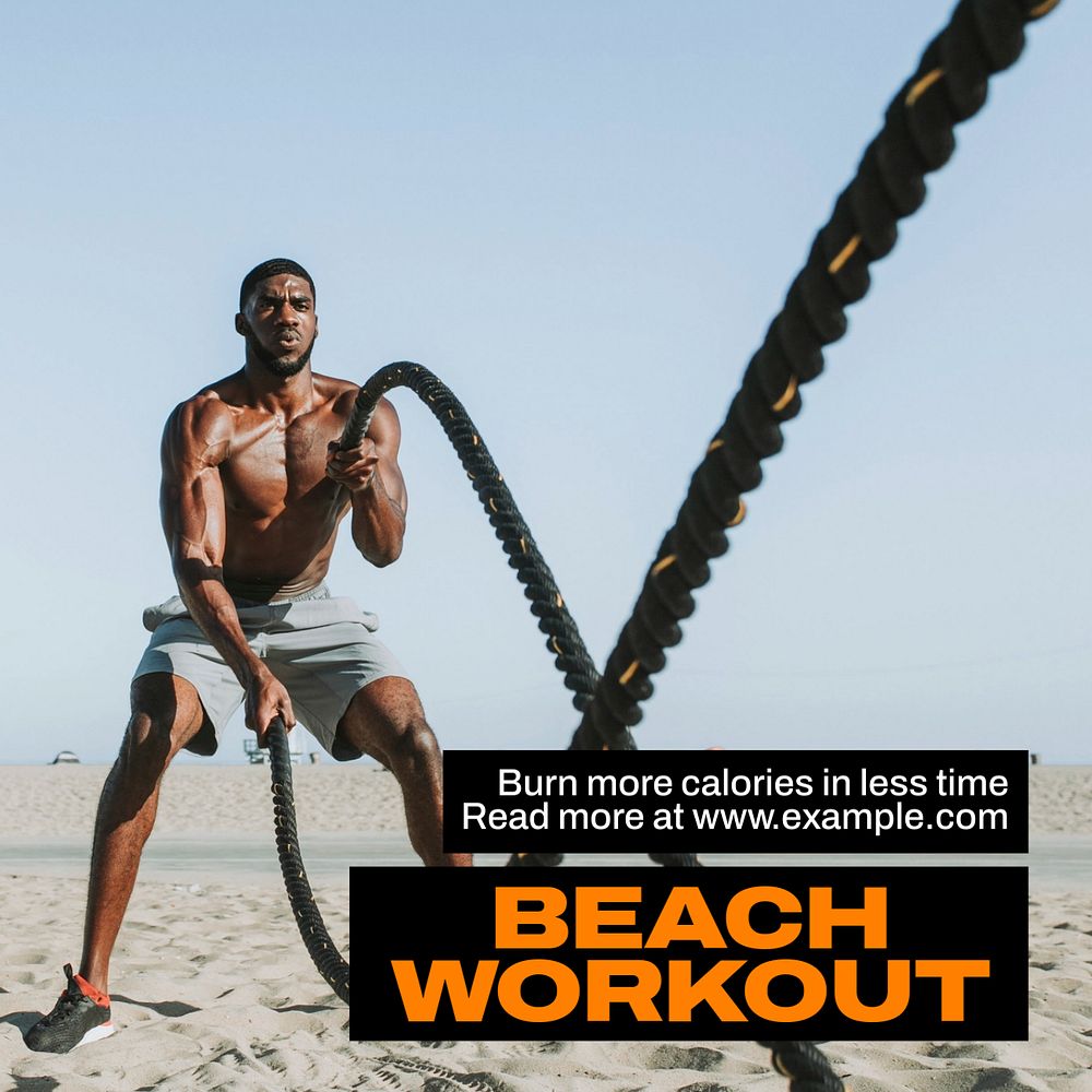 Beach workout Instagram post template, editable text