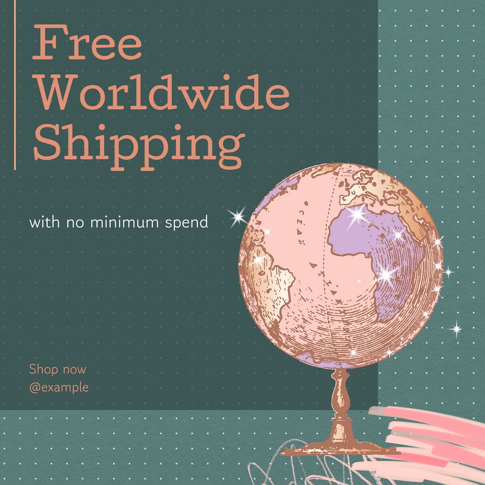 Worldwide shipping Instagram post template, editable text